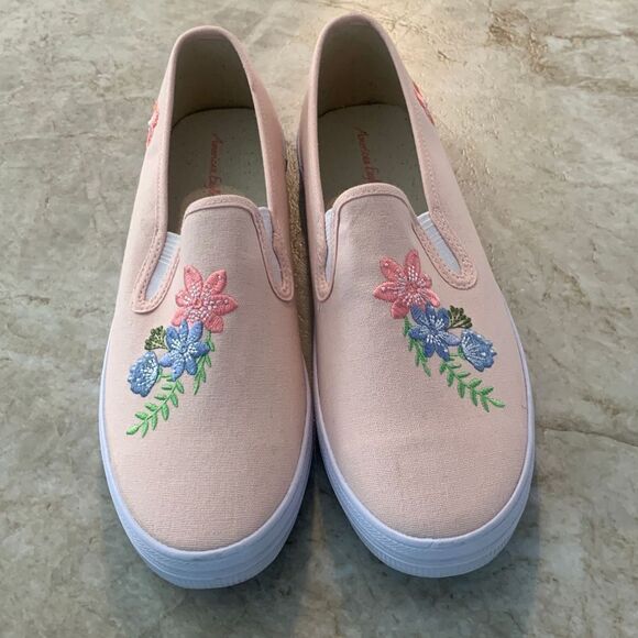 American Eagle Pink Embroidered Slip On Sneakers - Picture 1 of 8